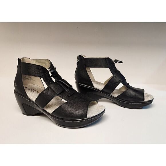 Black T-Strap Sandals with Wedge Heel EUC - Picture 1 of 7